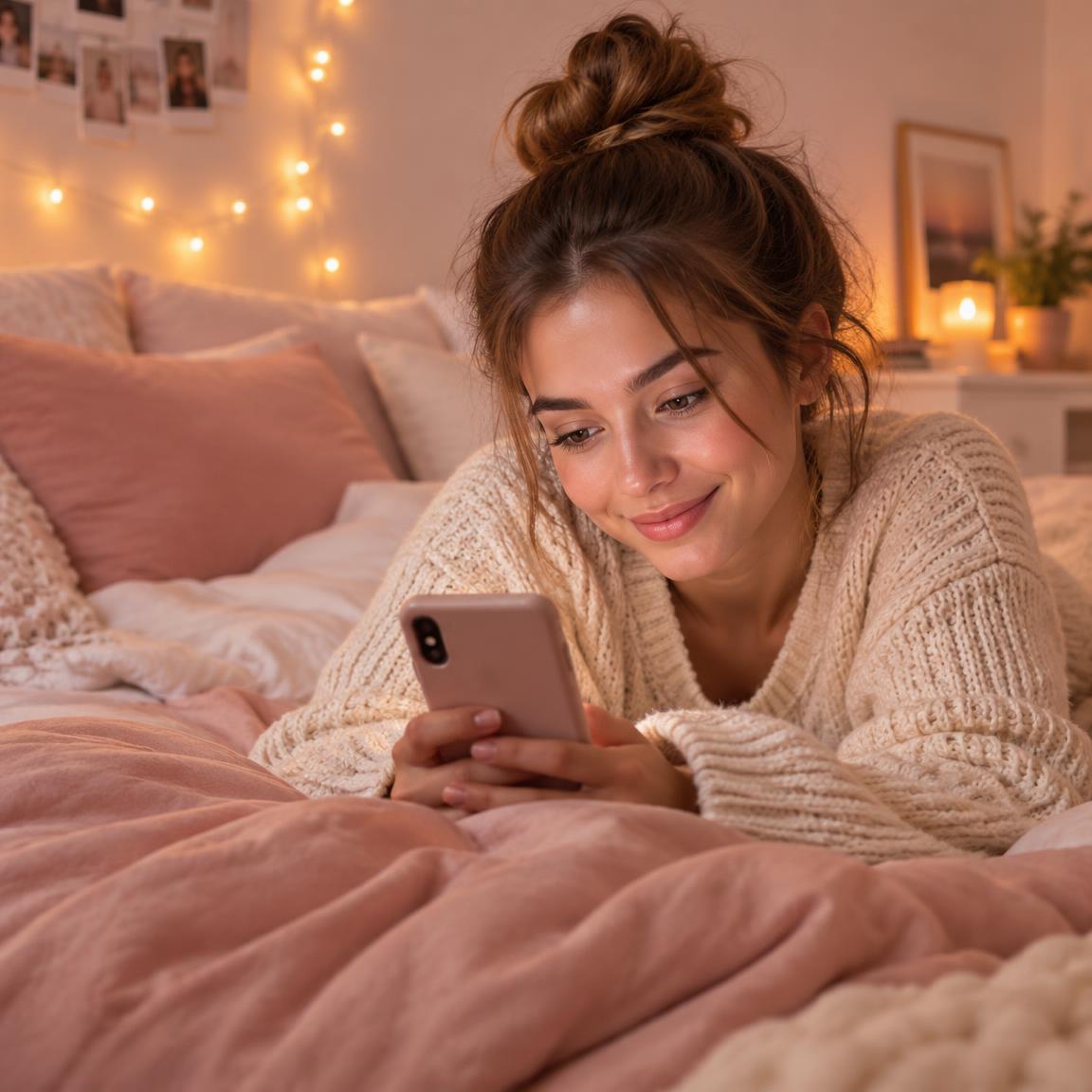 A woman smiling at her kuddlebug companion on her phone